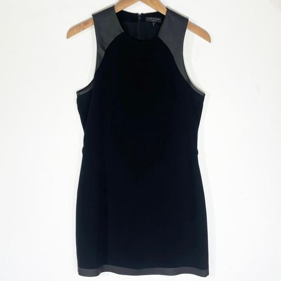 RAG & BONE Women’s Nudie Black Faux Leather Trimmed Sheath Mini Dress - Picture 4 of 8